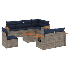 9-delige Loungeset met kussens poly rattan grijs