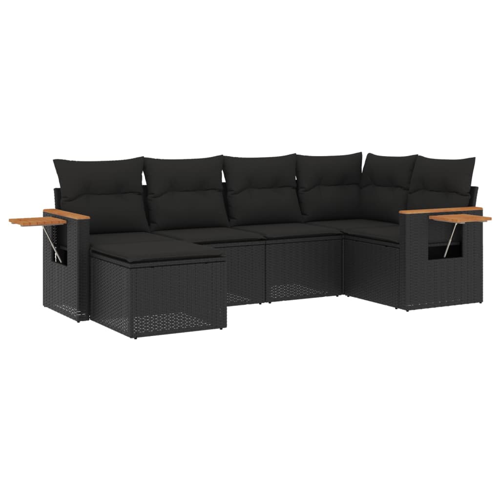 6-Delige Loungeset Met Kussens Poly Rattan Zwart