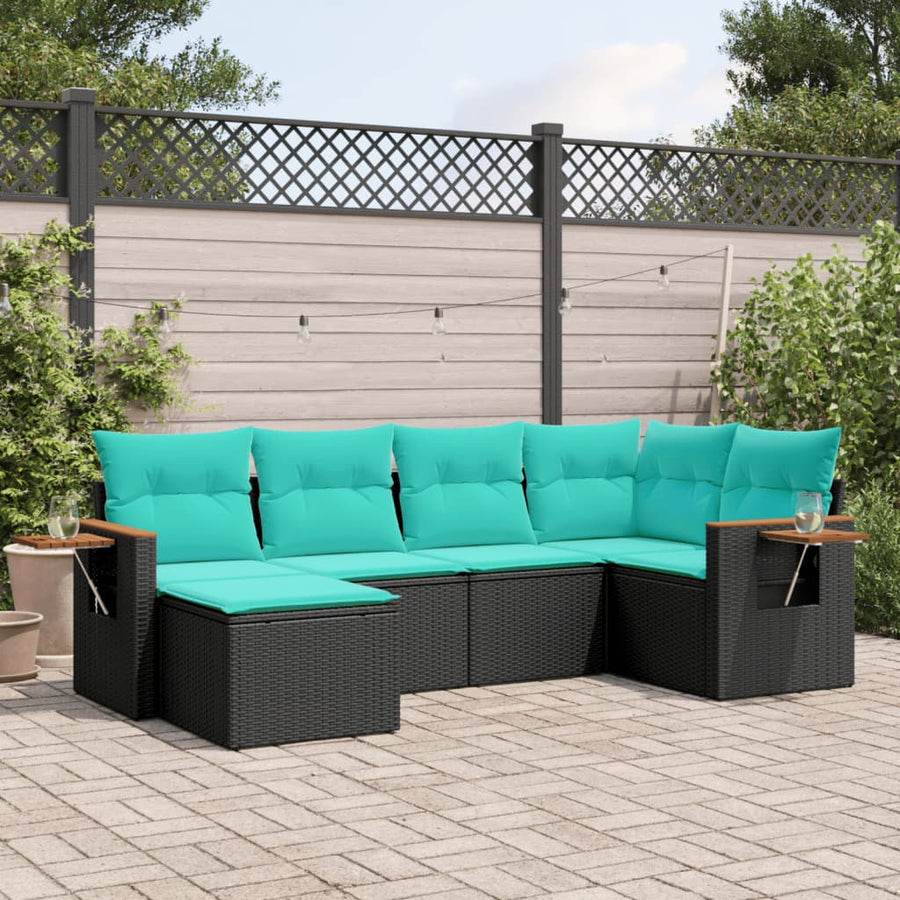 6-Delige Loungeset Met Kussens Poly Rattan 1 Zwart