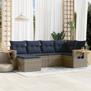 6-piece Lounge Set with Cushions Poly Rattan Grey