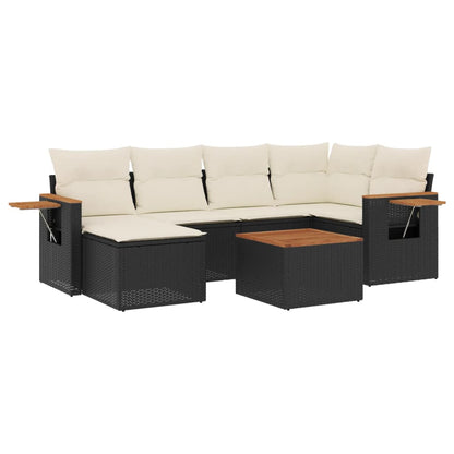 7-Delige Loungeset Met Kussens Poly Rattan Zwart