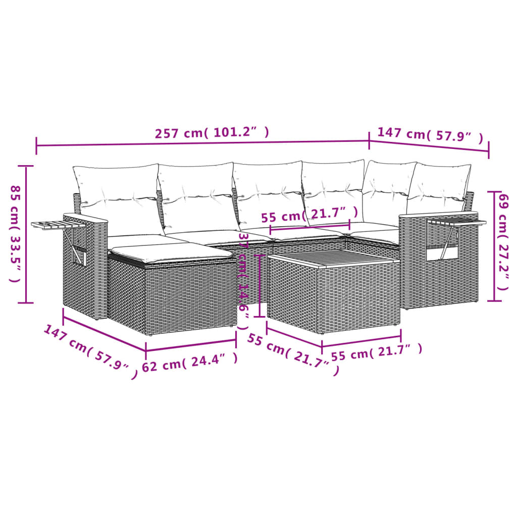 7-Delige Loungeset Met Kussens Poly Rattan Zwart