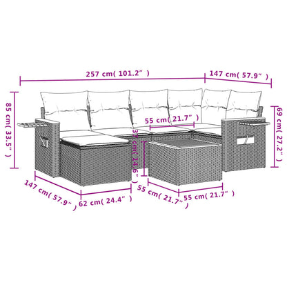 7-Delige Loungeset Met Kussens Poly Rattan Zwart