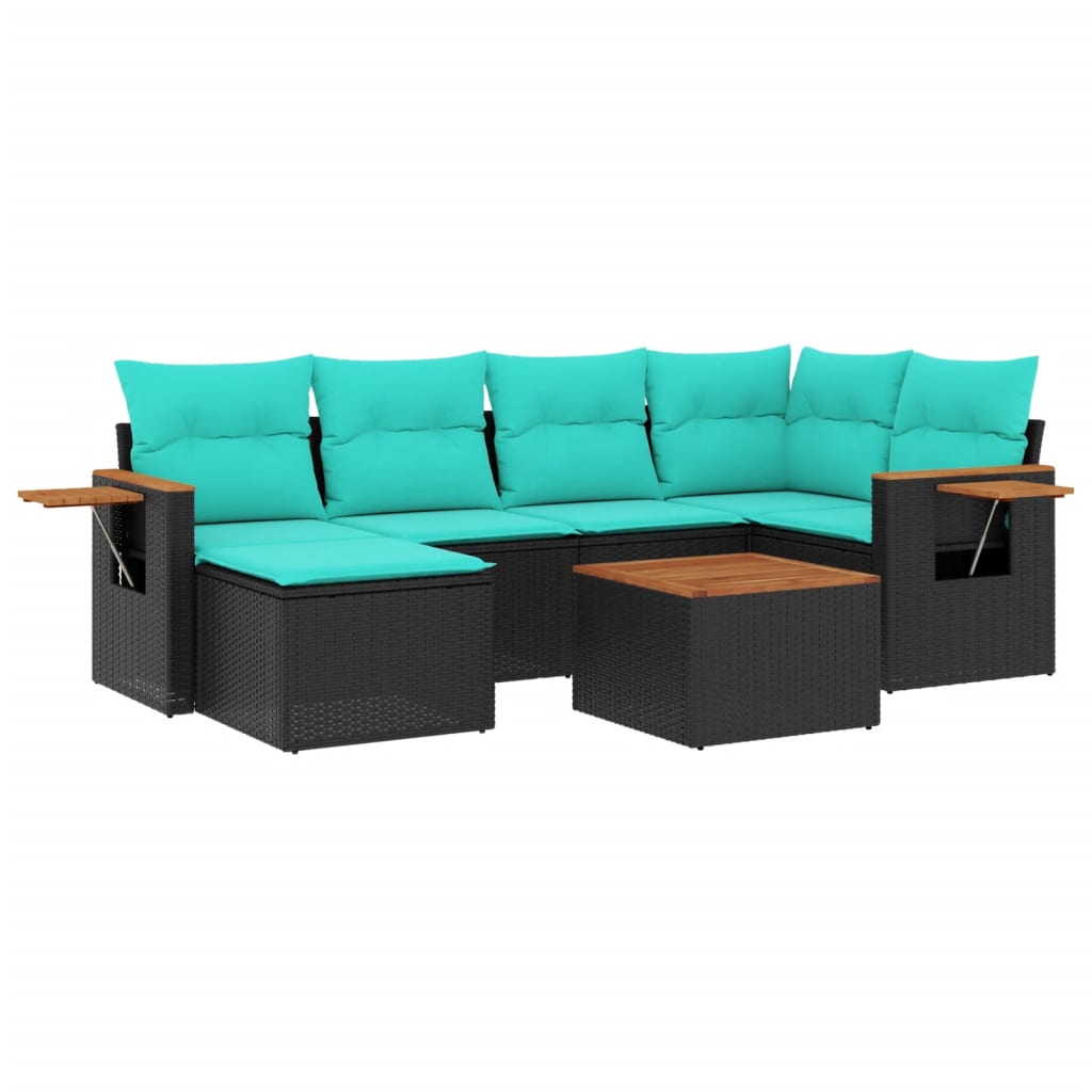 7-Delige Loungeset Met Kussens Poly Rattan 1 Zwart