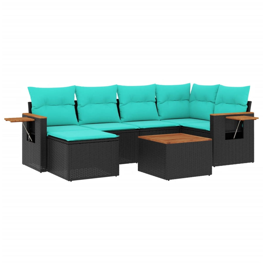 7-Delige Loungeset Met Kussens Poly Rattan 1 Zwart