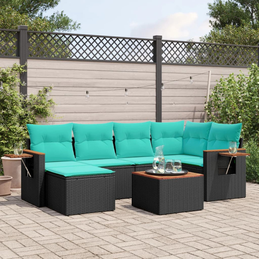 7-Delige Loungeset Met Kussens Poly Rattan 1 Zwart