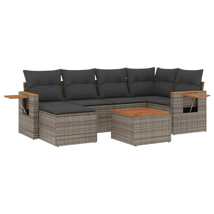 7-Delige Loungeset Met Kussens Poly Rattan Grijs