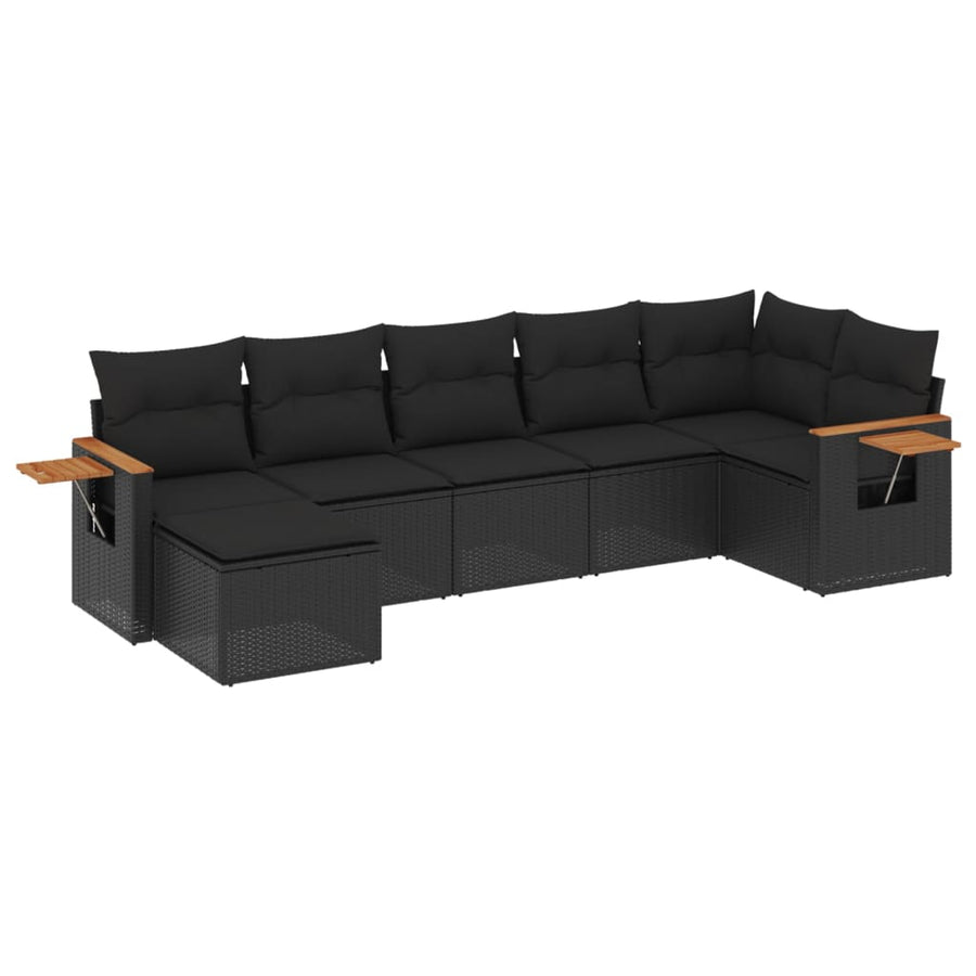 7-Delige Loungeset Met Kussens Poly Rattan Zwart