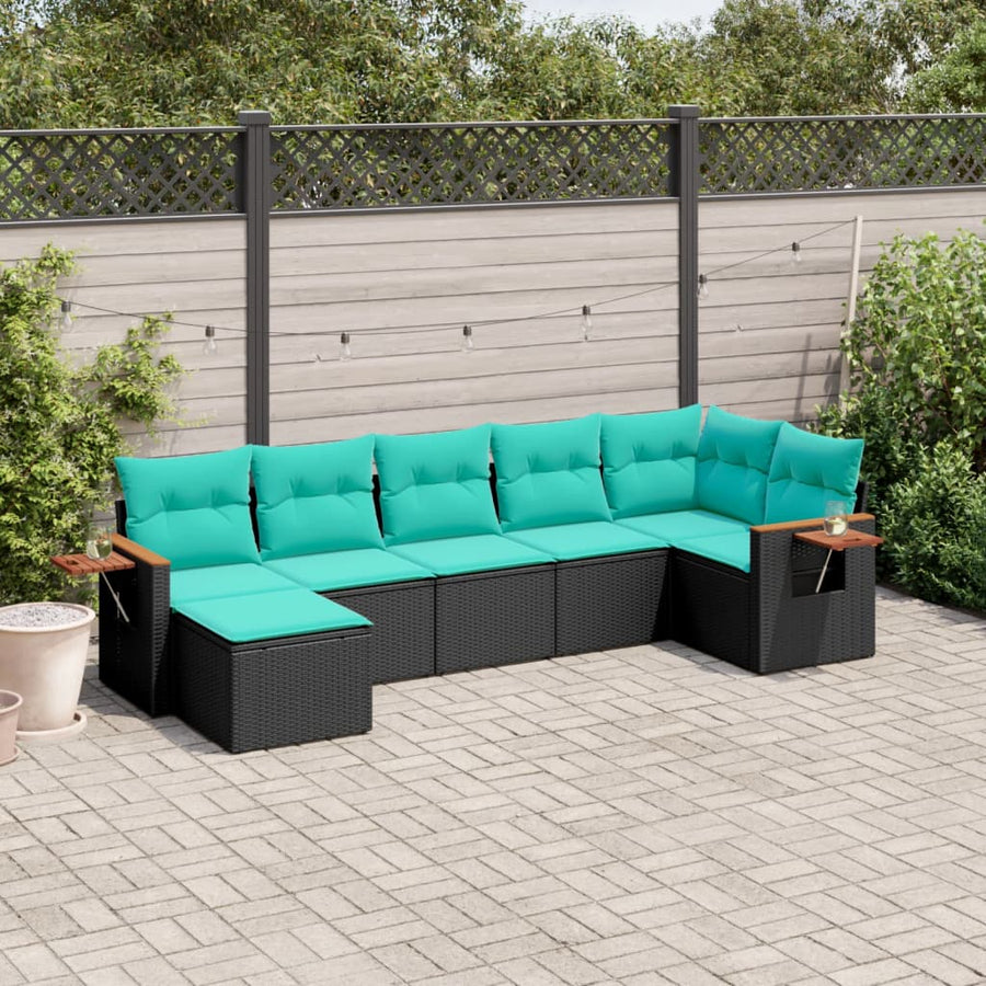 7-Delige Loungeset Met Kussens Poly Rattan 1 Zwart