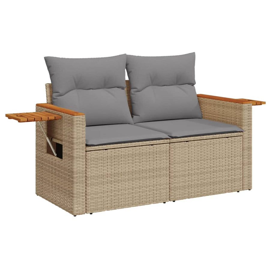 7-Delige Loungeset Met Kussens Poly Rattan Beige