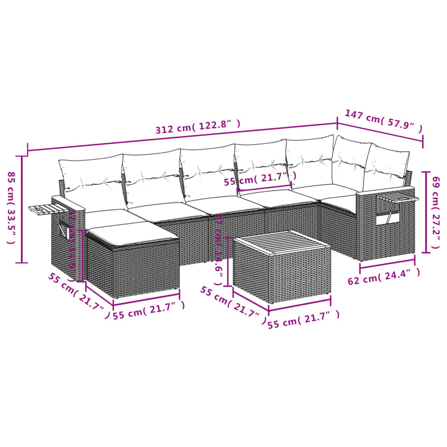 8-Delige Loungeset Met Kussens Poly Rattan Zwart