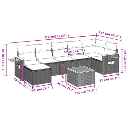 8-Delige Loungeset Met Kussens Poly Rattan 1 Zwart