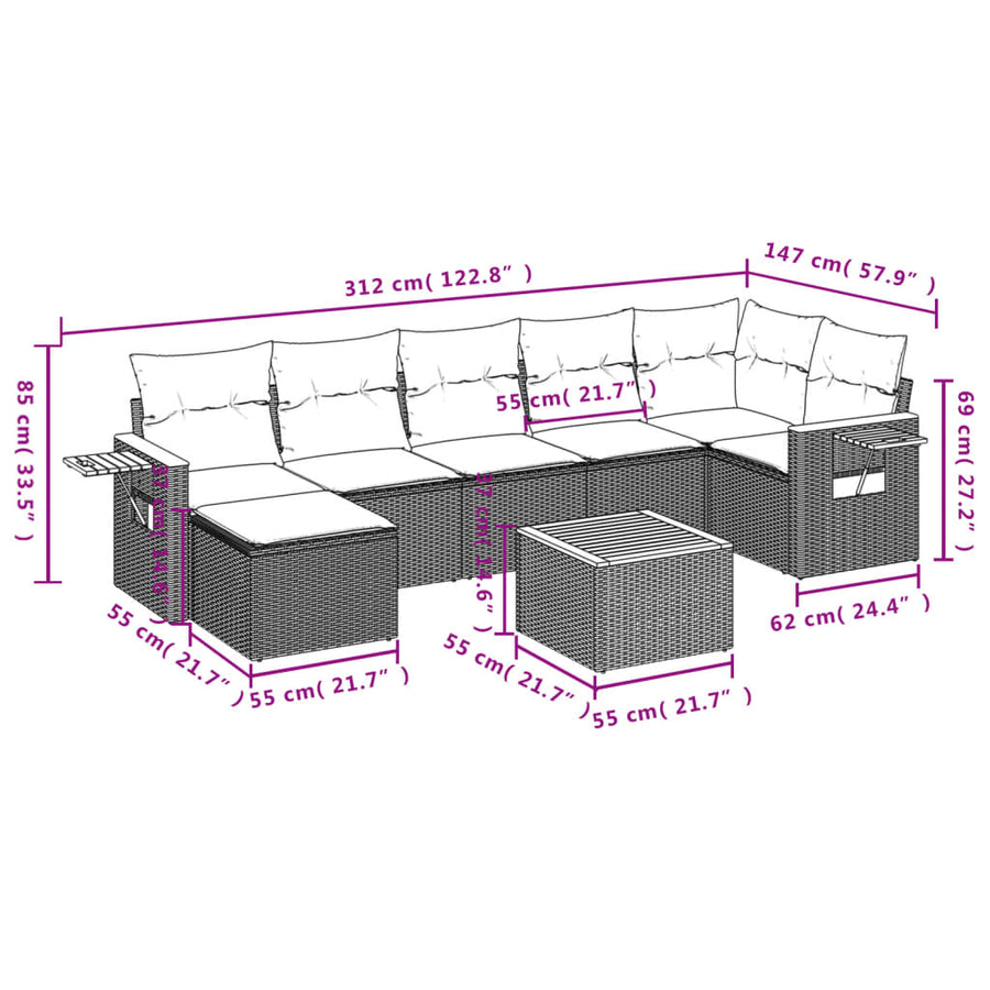 8-Delige Loungeset Met Kussens Poly Rattan 1 Zwart