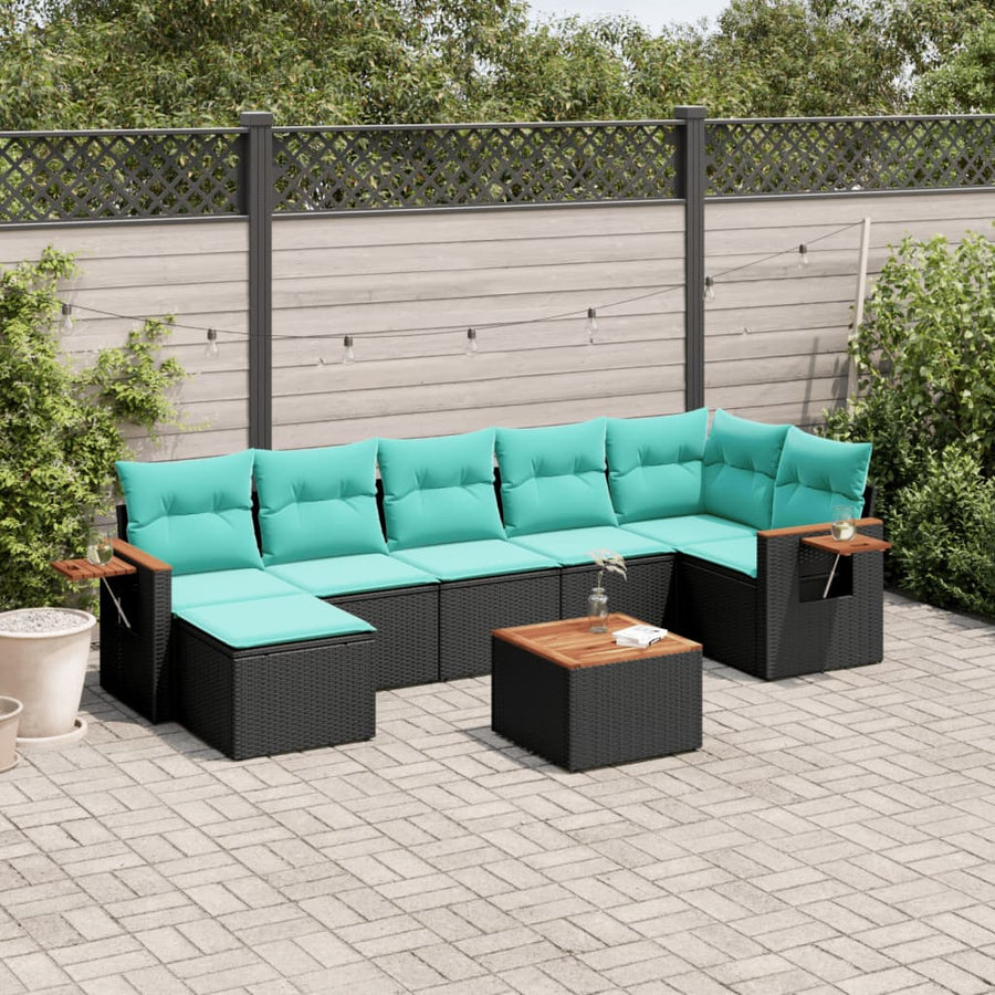 8-Delige Loungeset Met Kussens Poly Rattan 1 Zwart