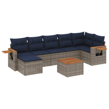 8-delige Loungeset met kussens poly rattan grijs