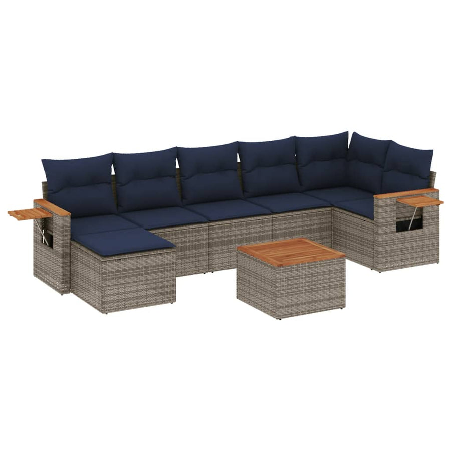 8-delige Loungeset met kussens poly rattan grijs