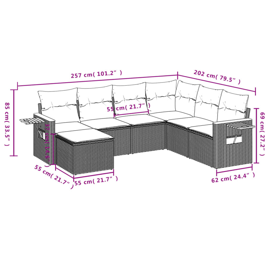 7-Delige Loungeset Met Kussens Poly Rattan Zwart