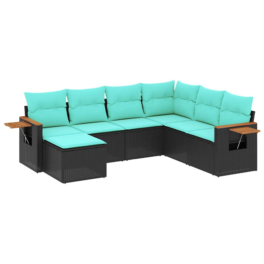 7-Delige Loungeset Met Kussens Poly Rattan 1 Zwart