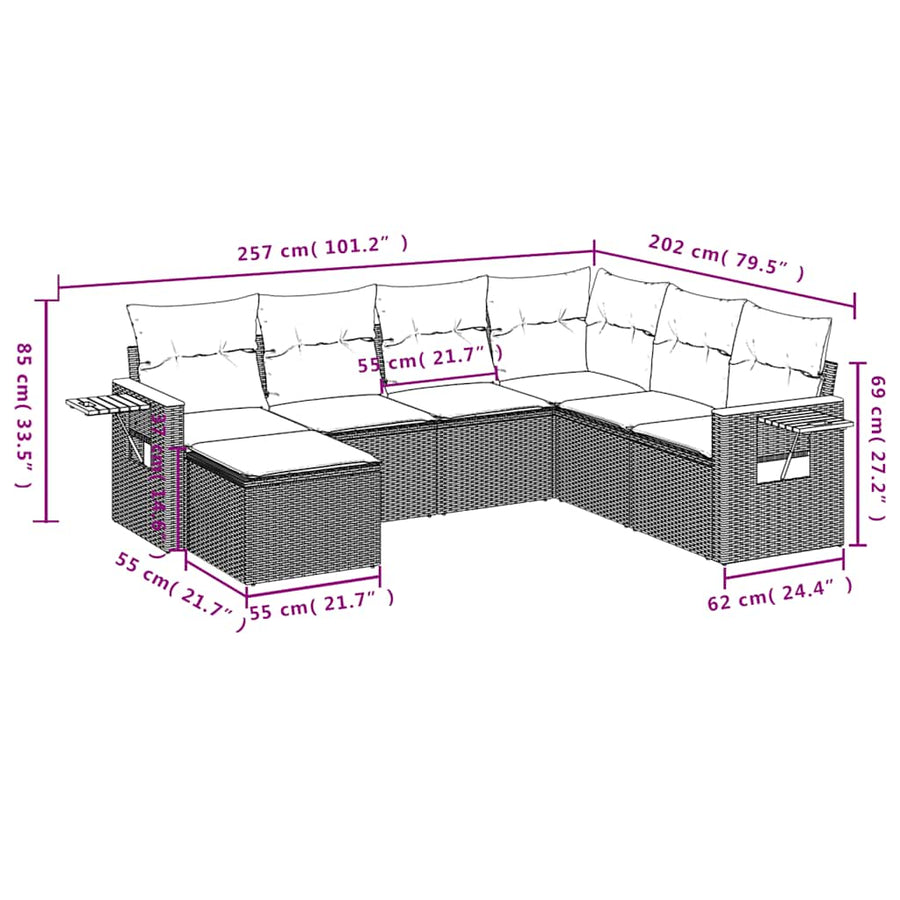 7-Delige Loungeset Met Kussens Poly Rattan 1 Zwart