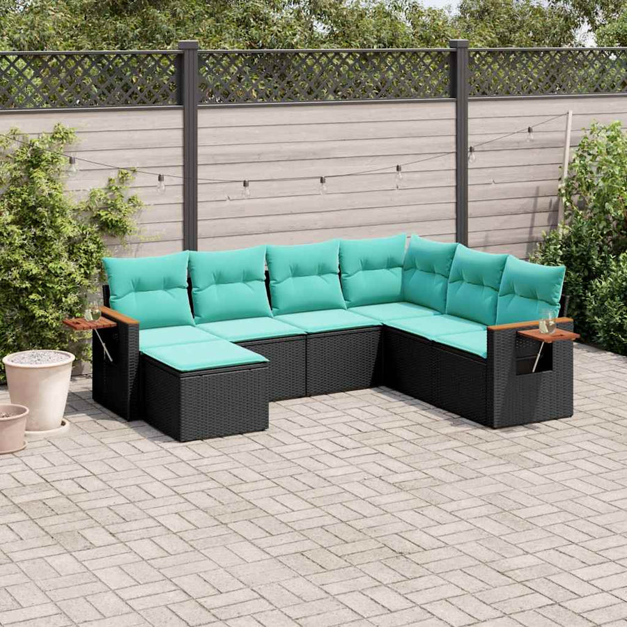 7-Delige Loungeset Met Kussens Poly Rattan 1 Zwart