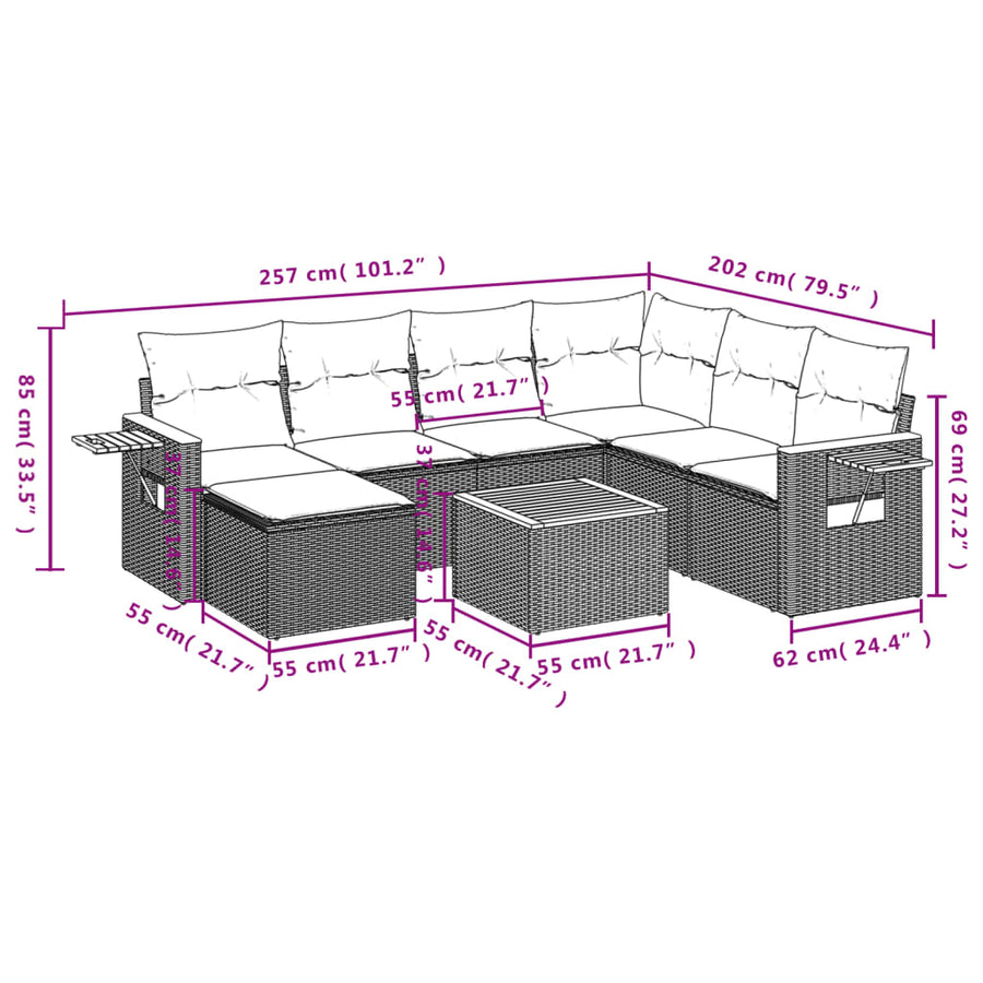 8-Delige Loungeset Met Kussens Poly Rattan Zwart
