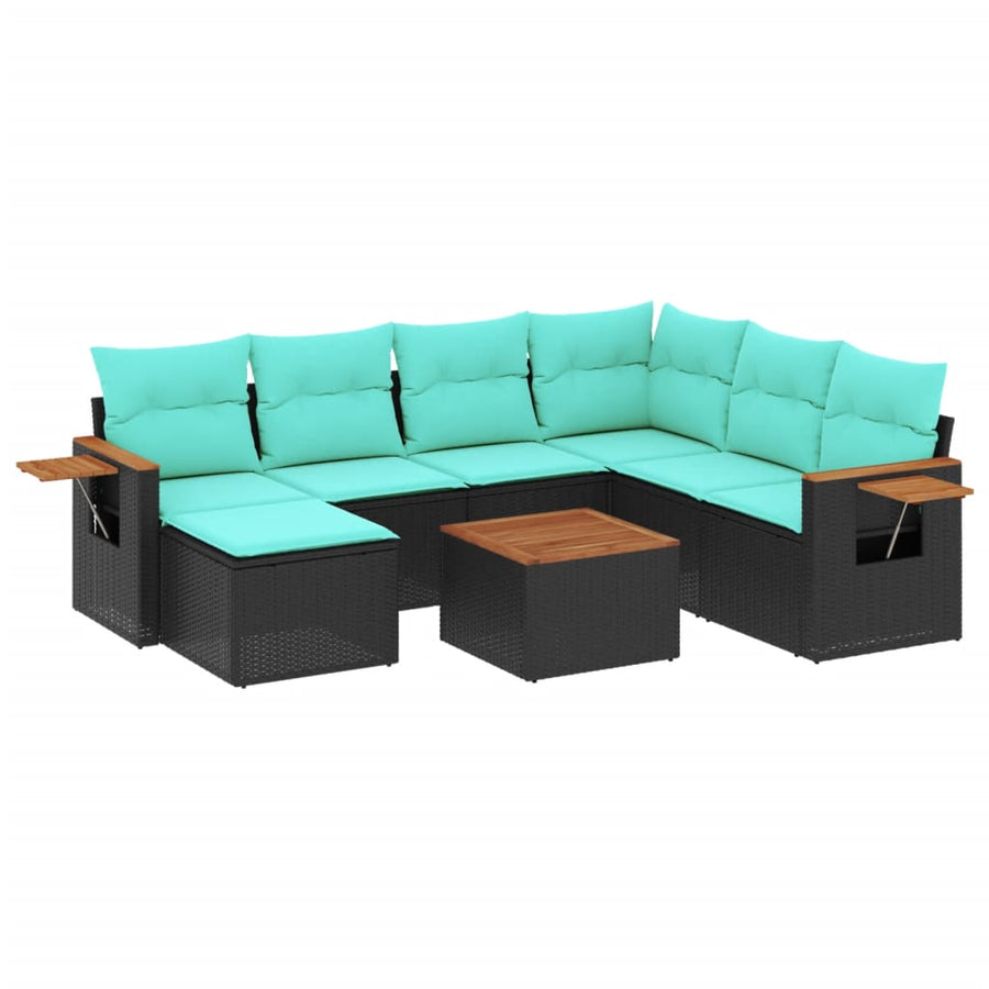 8-Delige Loungeset Met Kussens Poly Rattan 1 Zwart