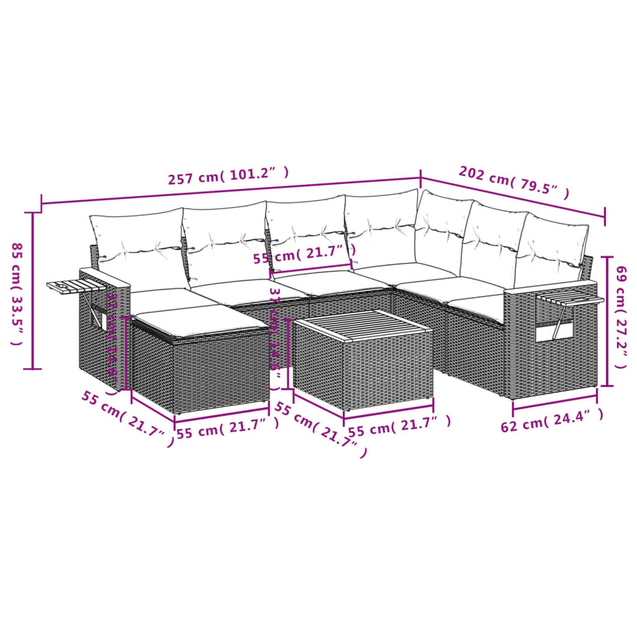 8-Delige Loungeset Met Kussens Poly Rattan 1 Zwart