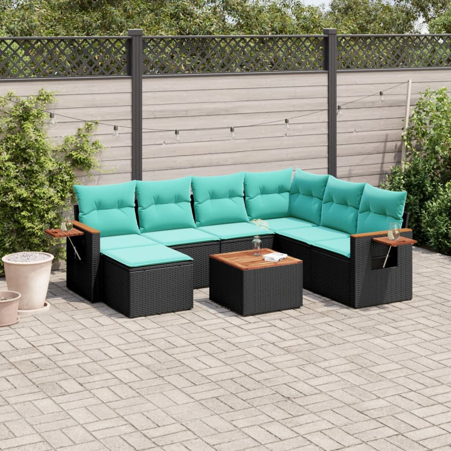 8-Delige Loungeset Met Kussens Poly Rattan 1 Zwart