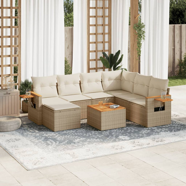 8-Delige Loungeset Met Kussens Poly Rattan Beige