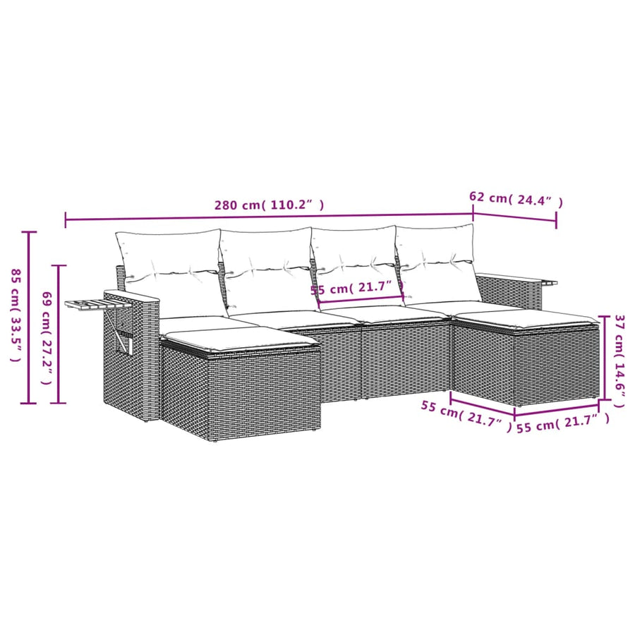 6-Delige Loungeset Met Kussens Poly Rattan Zwart