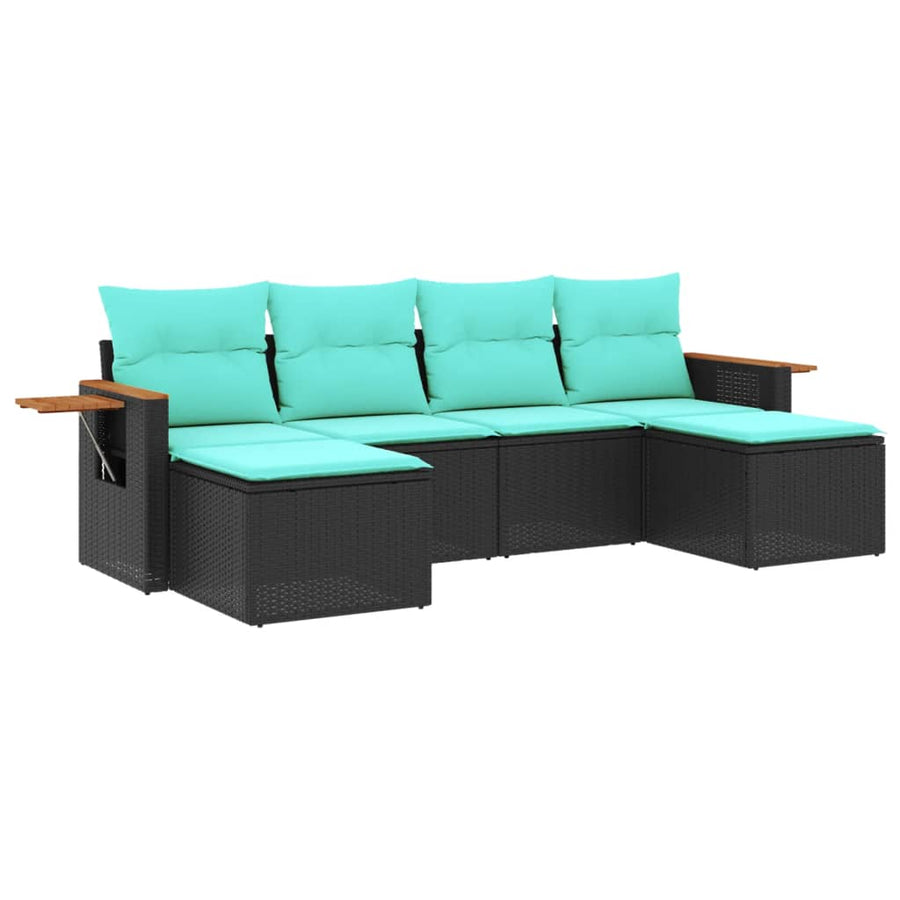 6-Delige Loungeset Met Kussens Poly Rattan 1 Zwart