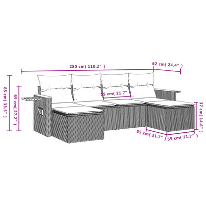 6-Delige Loungeset Met Kussens Poly Rattan 1 Zwart