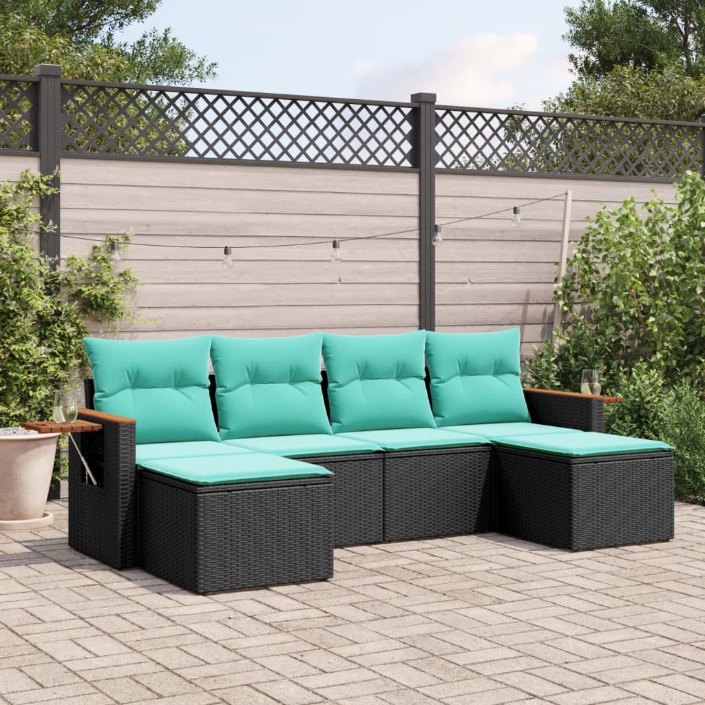 6-Delige Loungeset Met Kussens Poly Rattan 1 Zwart
