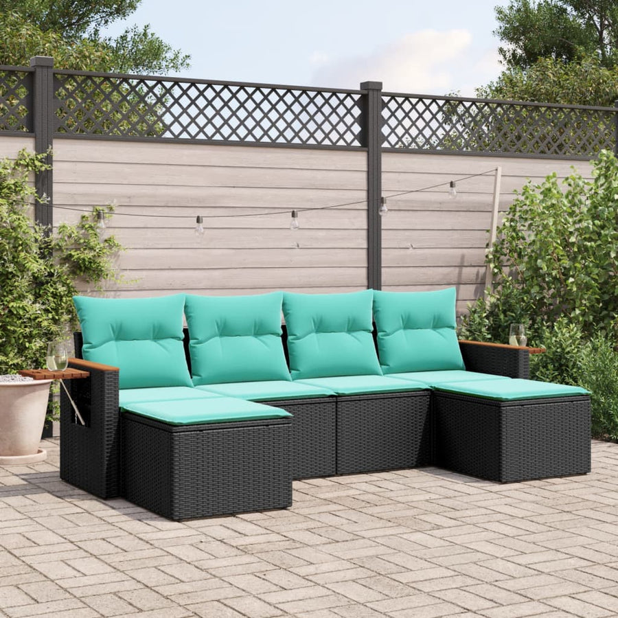 6-Delige Loungeset Met Kussens Poly Rattan 1 Zwart