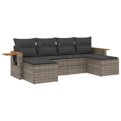 6-Delige Loungeset Met Kussens Poly Rattan Grijs