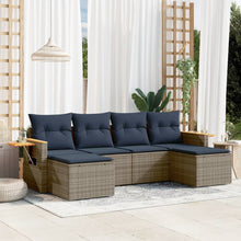 6-delige Loungeset met kussens poly rattan grijs