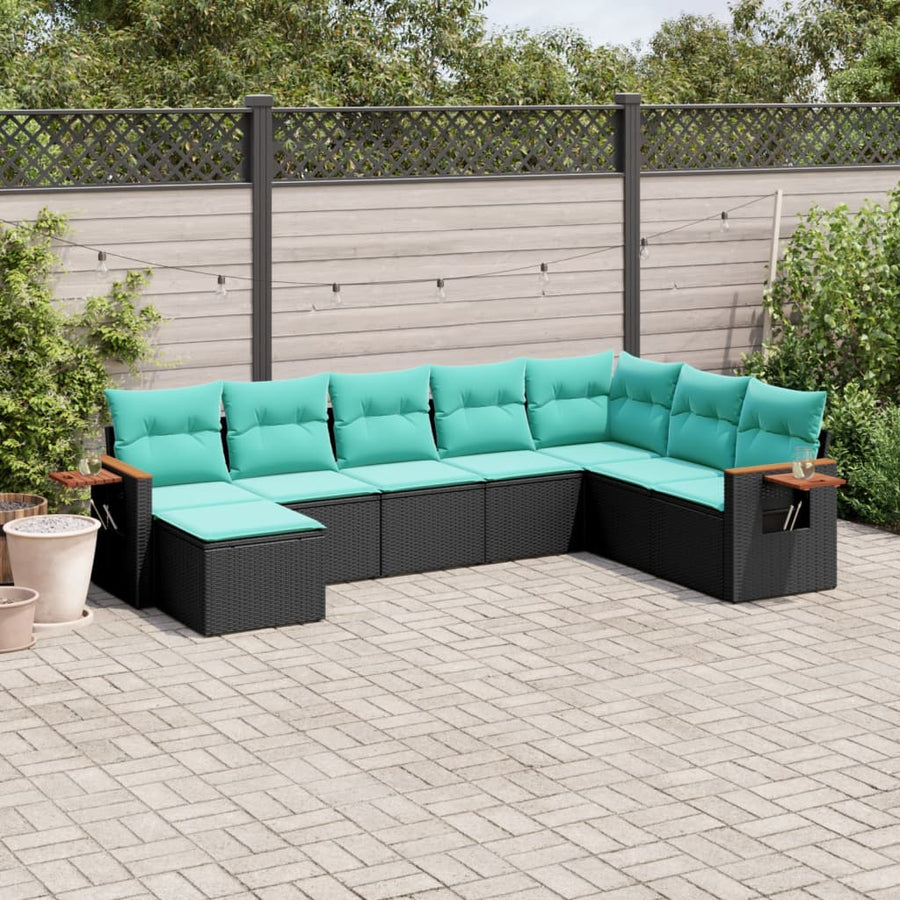8-Delige Loungeset Met Kussens Poly Rattan 1 Zwart