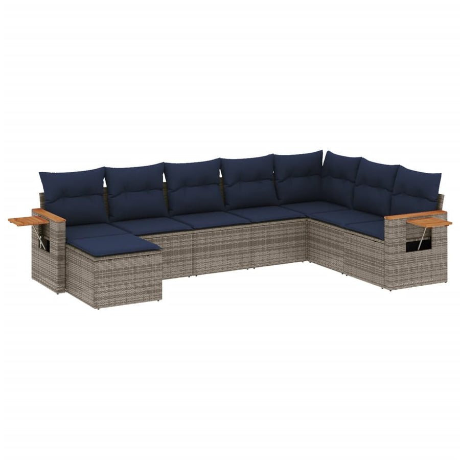 8-delige Loungeset met kussens poly rattan grijs