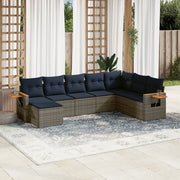8-piece Lounge Set with Cushions Poly Rattan Grey
