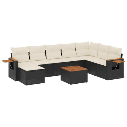 9-Delige Loungeset Met Kussens Poly Rattan Zwart