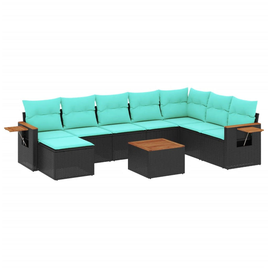 9-Delige Loungeset Met Kussens Poly Rattan 1 Zwart