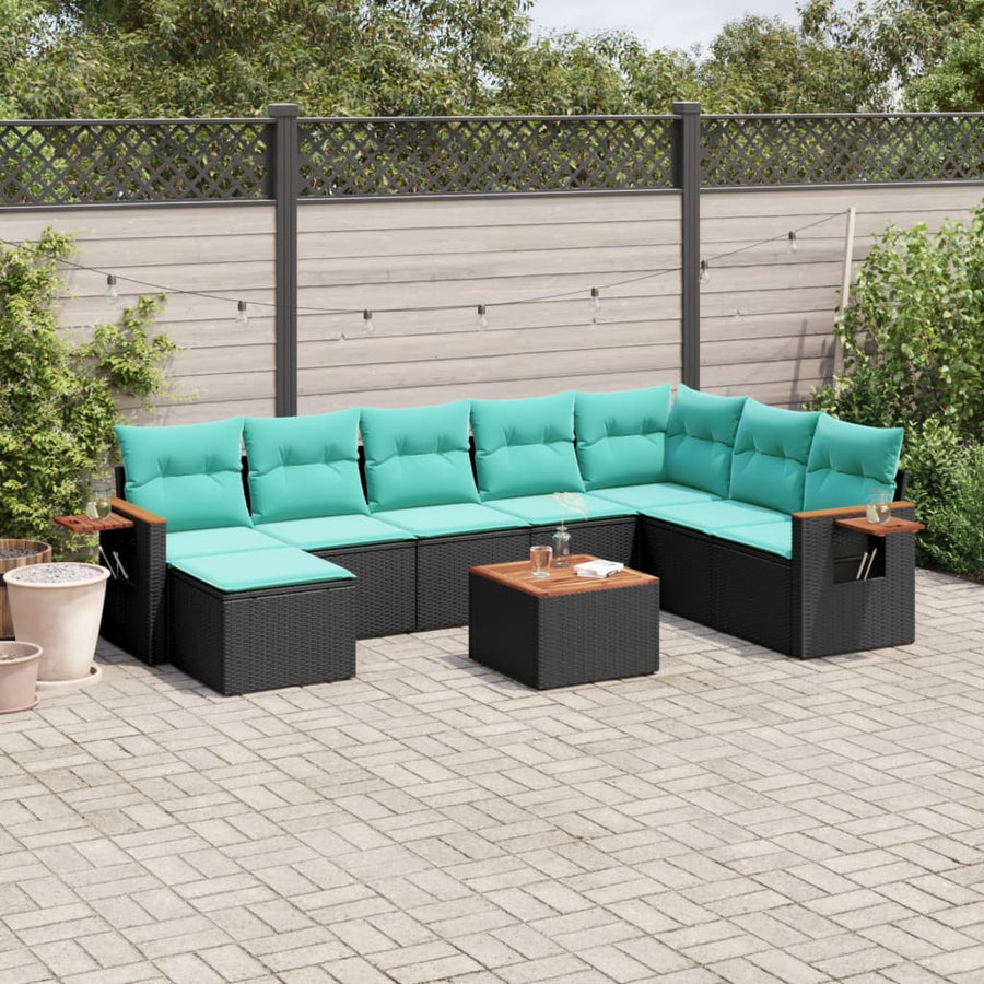 9-Delige Loungeset Met Kussens Poly Rattan 1 Zwart