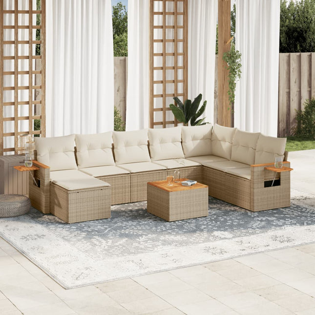 9-Delige Loungeset Met Kussens Poly Rattan Beige