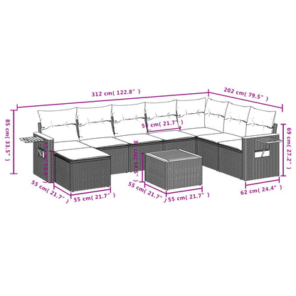 9-Delige Loungeset Met Kussens Poly Rattan Beige