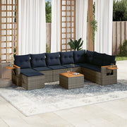 9-piece Loungeset with cushions poly rattan grey