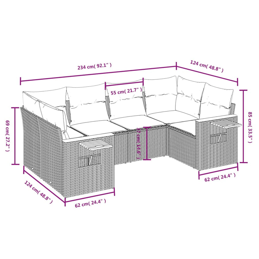 6-Delige Loungeset Met Kussens Poly Rattan Grijs