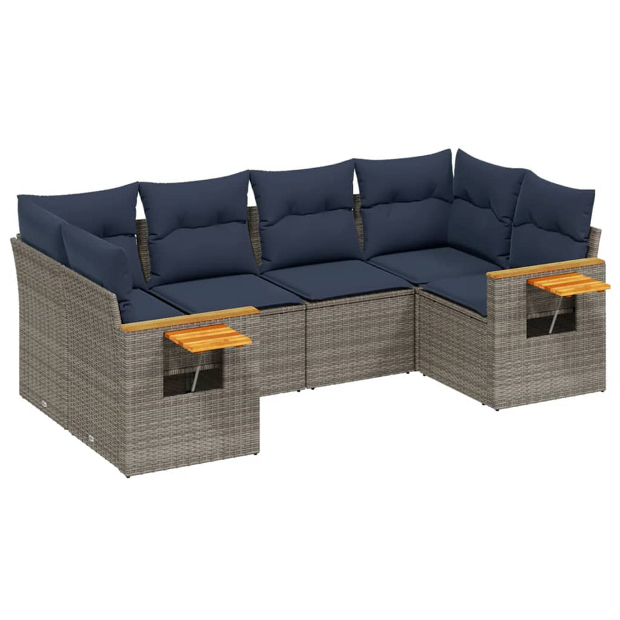 6-delige Loungeset met kussens poly rattan grijs