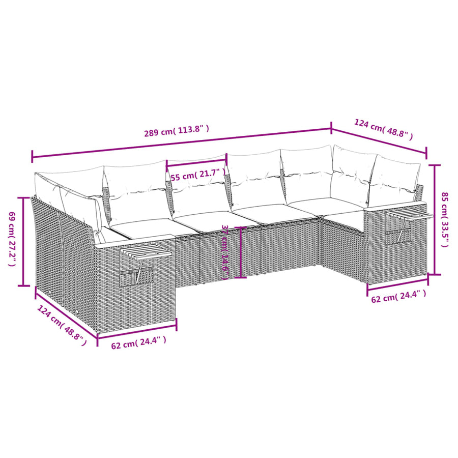 7-Delige Loungeset Met Kussens Poly Rattan