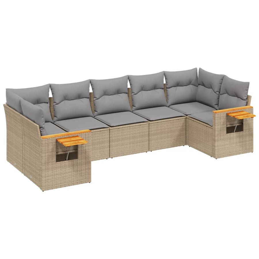7-Delige Loungeset Met Kussens Poly Rattan Beige