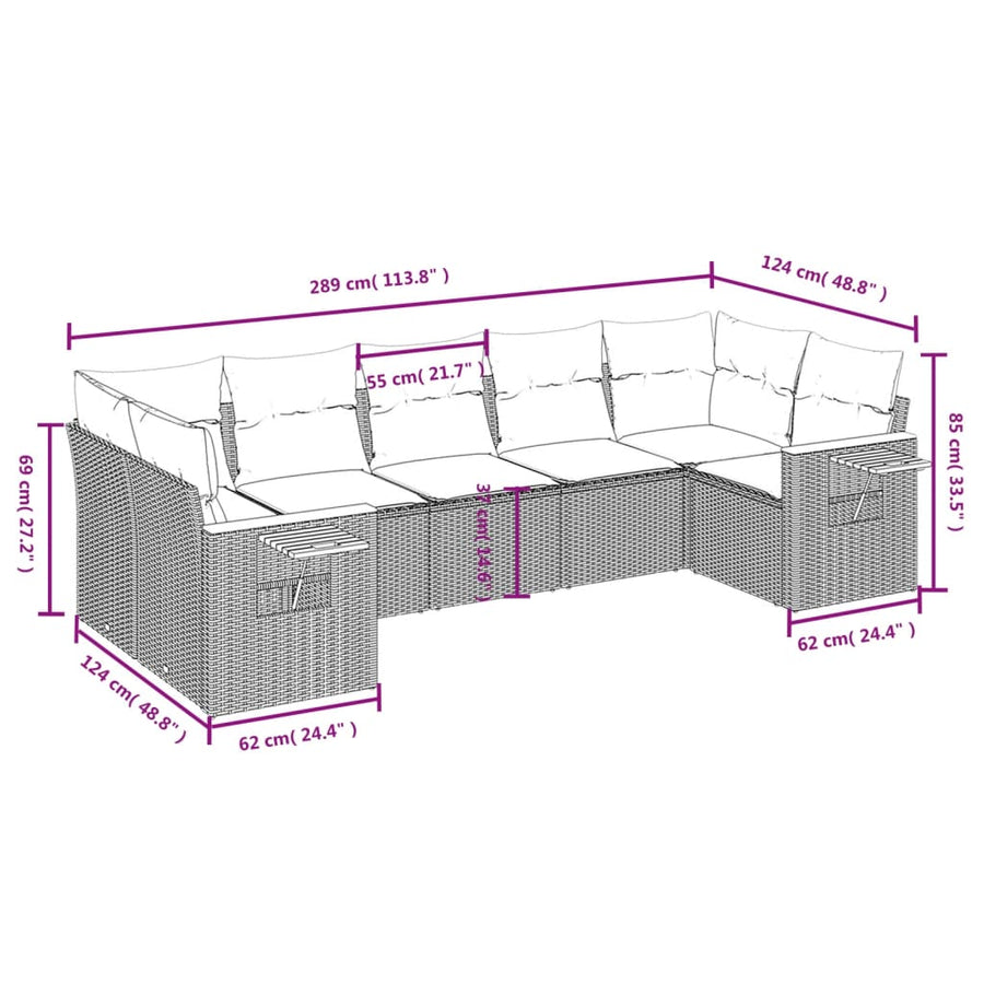 7-Delige Loungeset Met Kussens Poly Rattan Beige